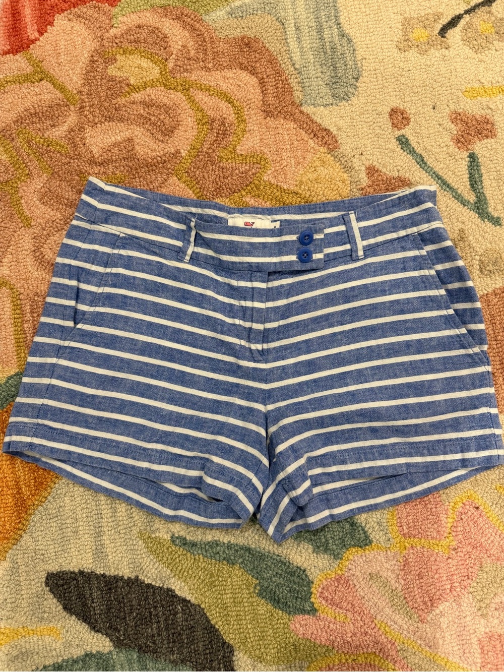 Vineyard Vines Blue and White Striped Women's Flat Front Shorts - Picture 2 of 3